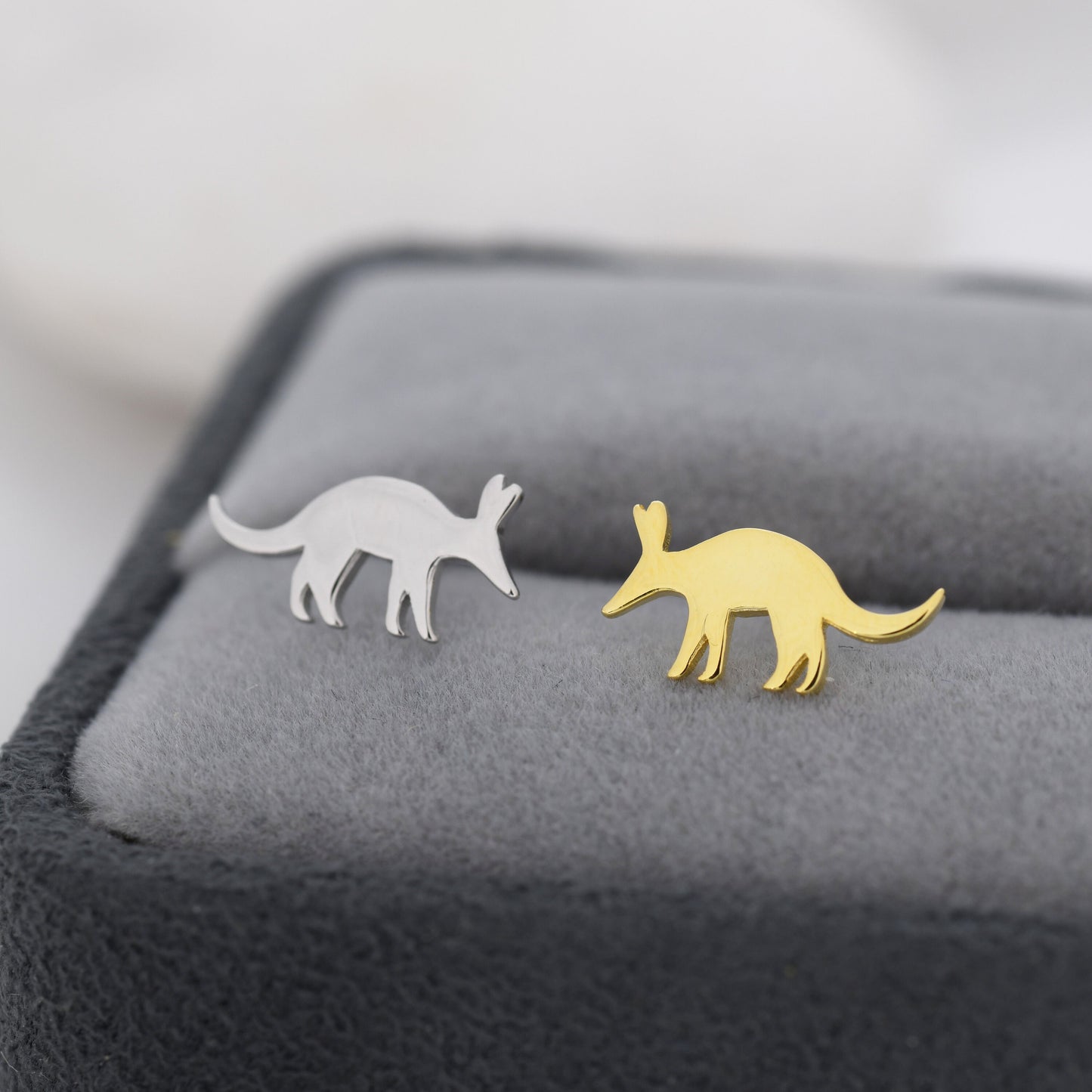 Aardvark Stud Earrings in Sterling Silver, Silver or Gold, Nature Inspired Animal Design