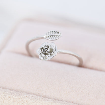 Rose Wrap Ring in Sterling Silver, Flower Ring, Silver Rose Ring, Adjustable Size