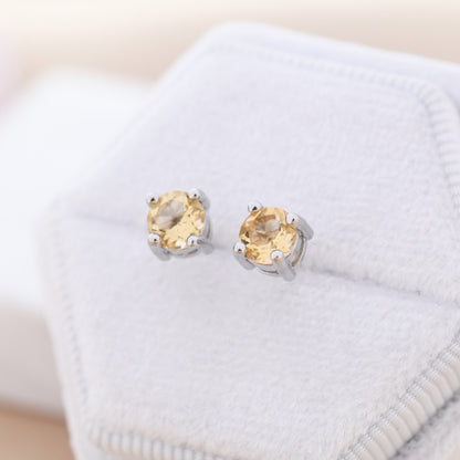 Genuine Yellow Citrine Stud Earrings in Sterling Silver, Silver or Gold, Citrine Earrings, Four Prong Citrine Crystal Earrings