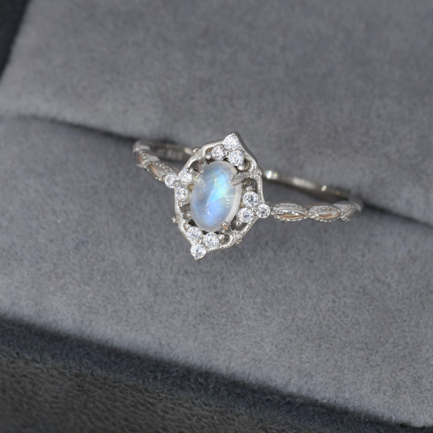 Genuine Moonstone Ring in Sterling Silver, Natural Moonstone Ring, Vintage Inspired Design, US 6 - 8
