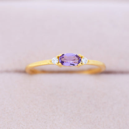 Natural Amethyst Ring in Sterling Silver, Silver or Gold, Natural purple Amethyst Ring, Dainty Amethyst Ring, US 5-8