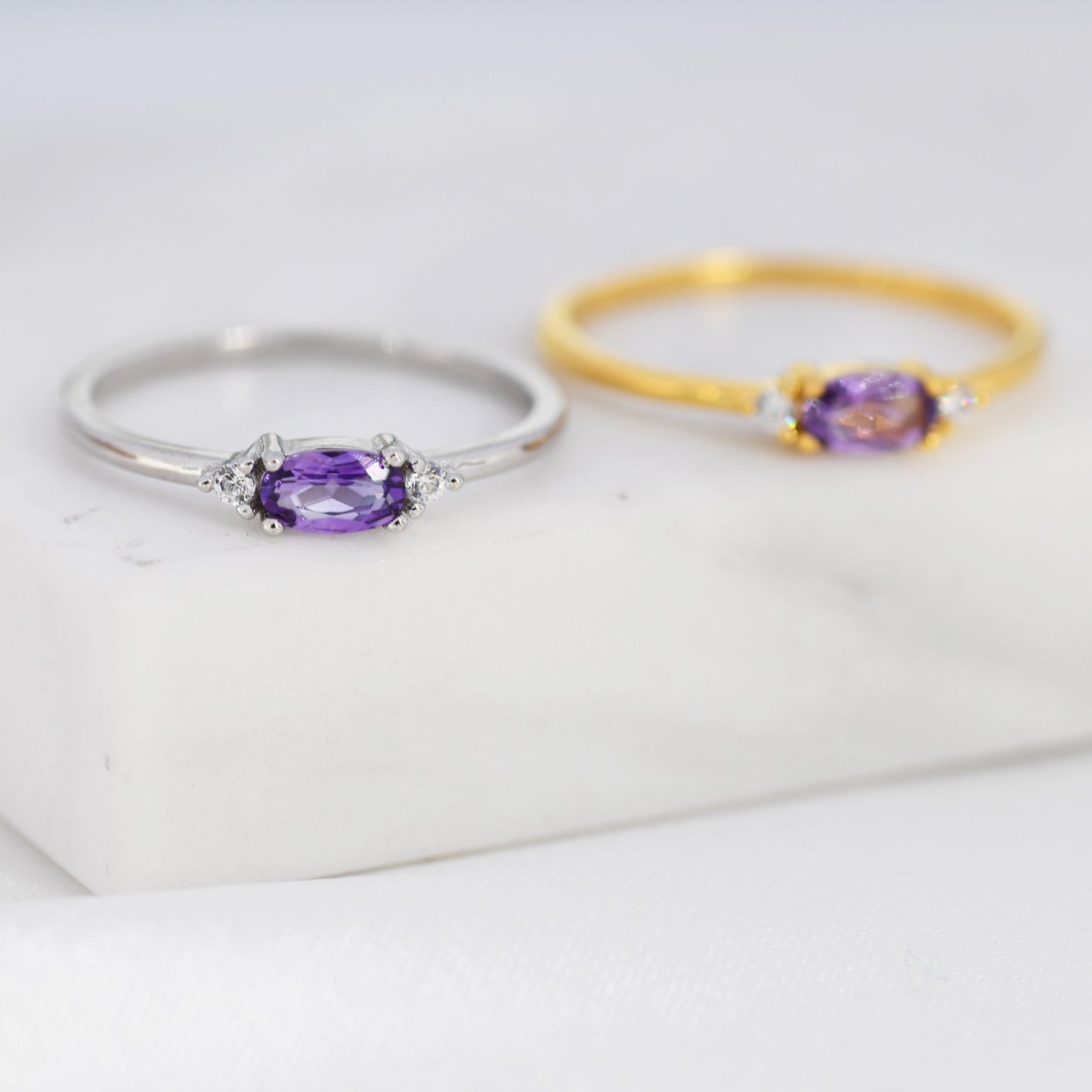 Natural Amethyst Ring in Sterling Silver, Silver or Gold, Natural purple Amethyst Ring, Dainty Amethyst Ring, US 5-8
