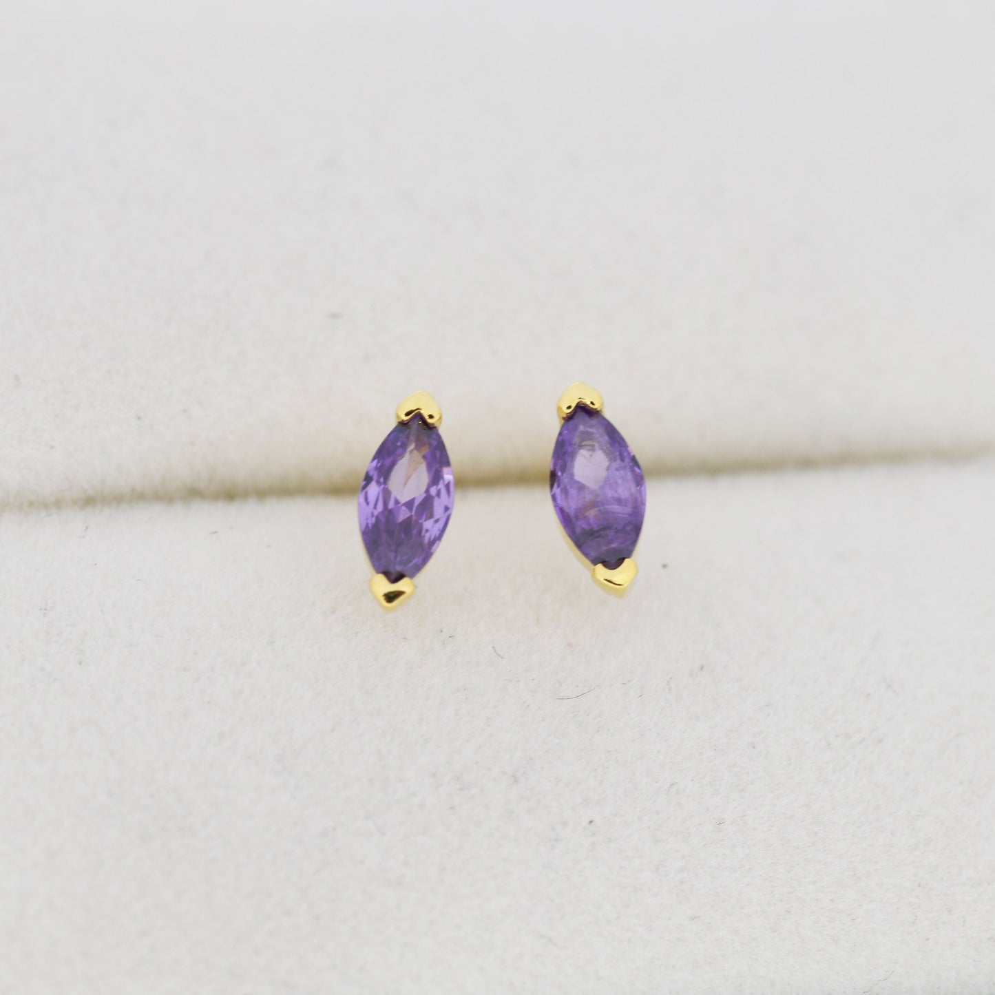 Sterling Silver Purple Amethyst Marquise Stud Earrings, Simulated Amethyst Crystal,  Minimalist Geometric Design, February Birthstone