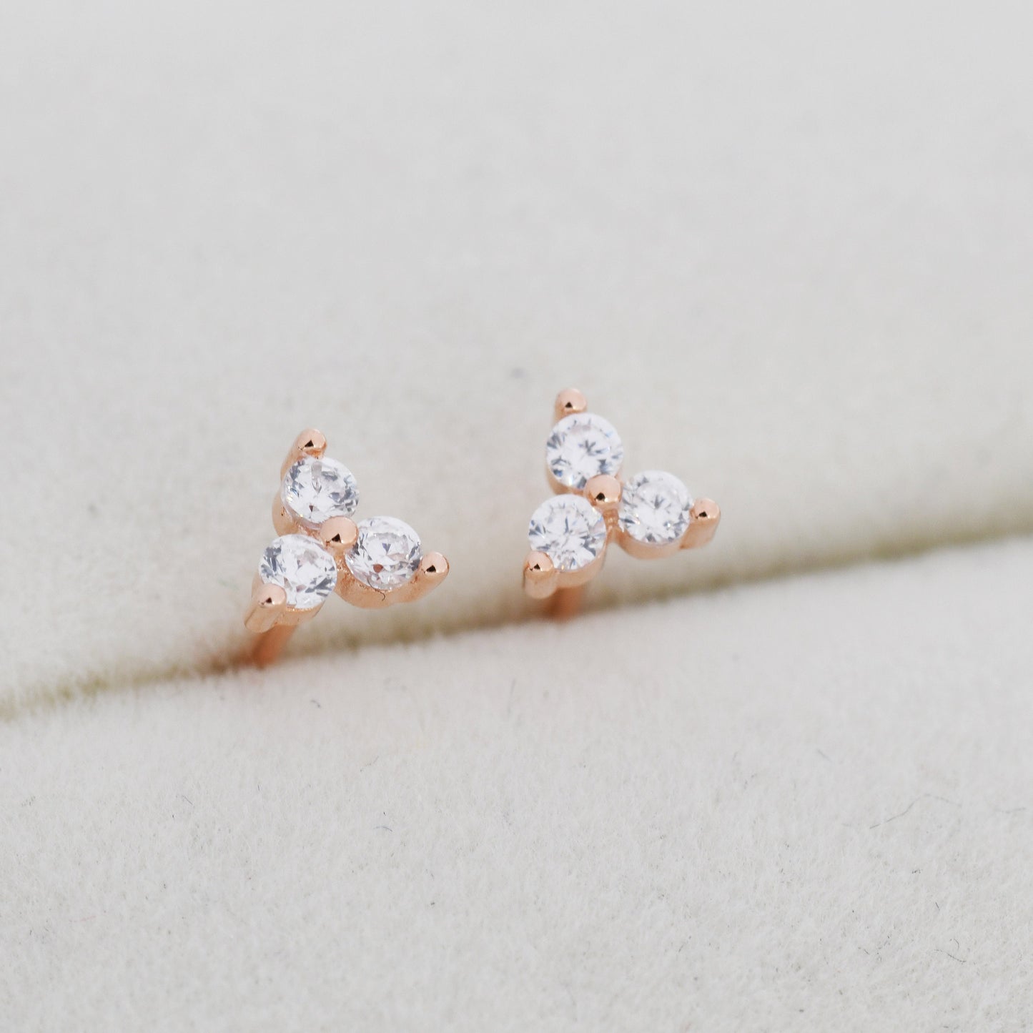Very Tiny Three Dot Trio Stud Earrings in Sterling Silver with Sparkly CZ Crystals, Silver, Gold, Rose Gold