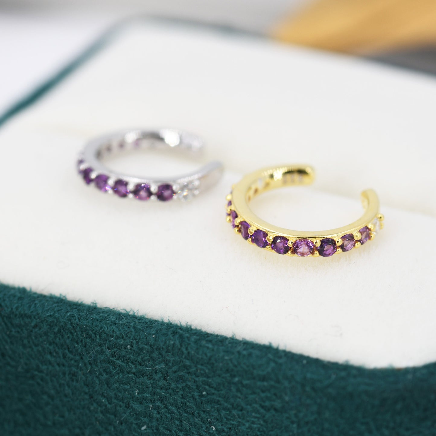 Amethyst Purple Ombre CZ Ear Cuff in Sterling Silver, Silver or Gold, Simple Piercing Free Earrings, Minimalist Ear Cuff, Purple CZ Ear Cuff