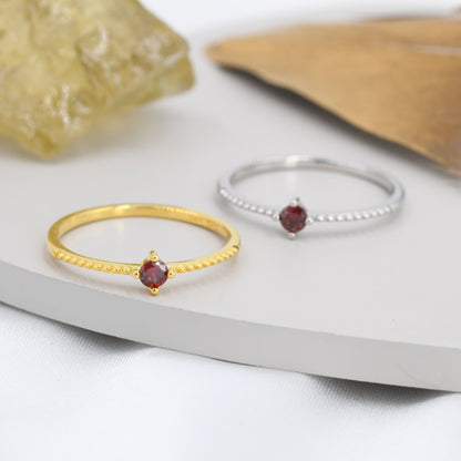 Garnet Red CZ Ring in Sterling Silver, Silver or Gold, Delicate Stacking Ring, Nesting Band, Size US 6 - 8, January Birthstone