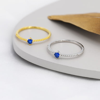 Sapphire Blue CZ Ring in Sterling Silver, Silver or Gold, Delicate Stacking Ring, Blue CZ Skinny Band, Size US 6 - 8, September Birthstone