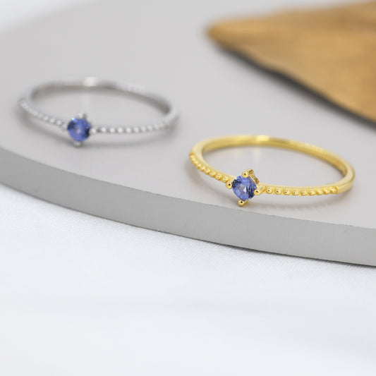 Tanzanite Blue CZ Ring in Sterling Silver, Silver or Gold, Delicate Stacking Ring, Yellow CZ Skinny Band, Size US 6 - 8, December Birthstone