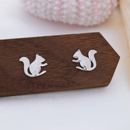 Squirrel Stud Earrings in Sterling Silver, Silver or Gold, Animal Earrings, Nature Inspired