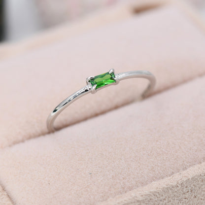 Emerald Baguette CZ Ring in Sterling Silver, Silver or Gold, Pronged Set, Minimalist Single Baguette CZ Ring US 5 - 8