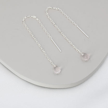 Rose Quartz Threader Earrings in Sterling Silver, Rose Quartz Ear Threaders,  Natural Rose Quartz Earrings