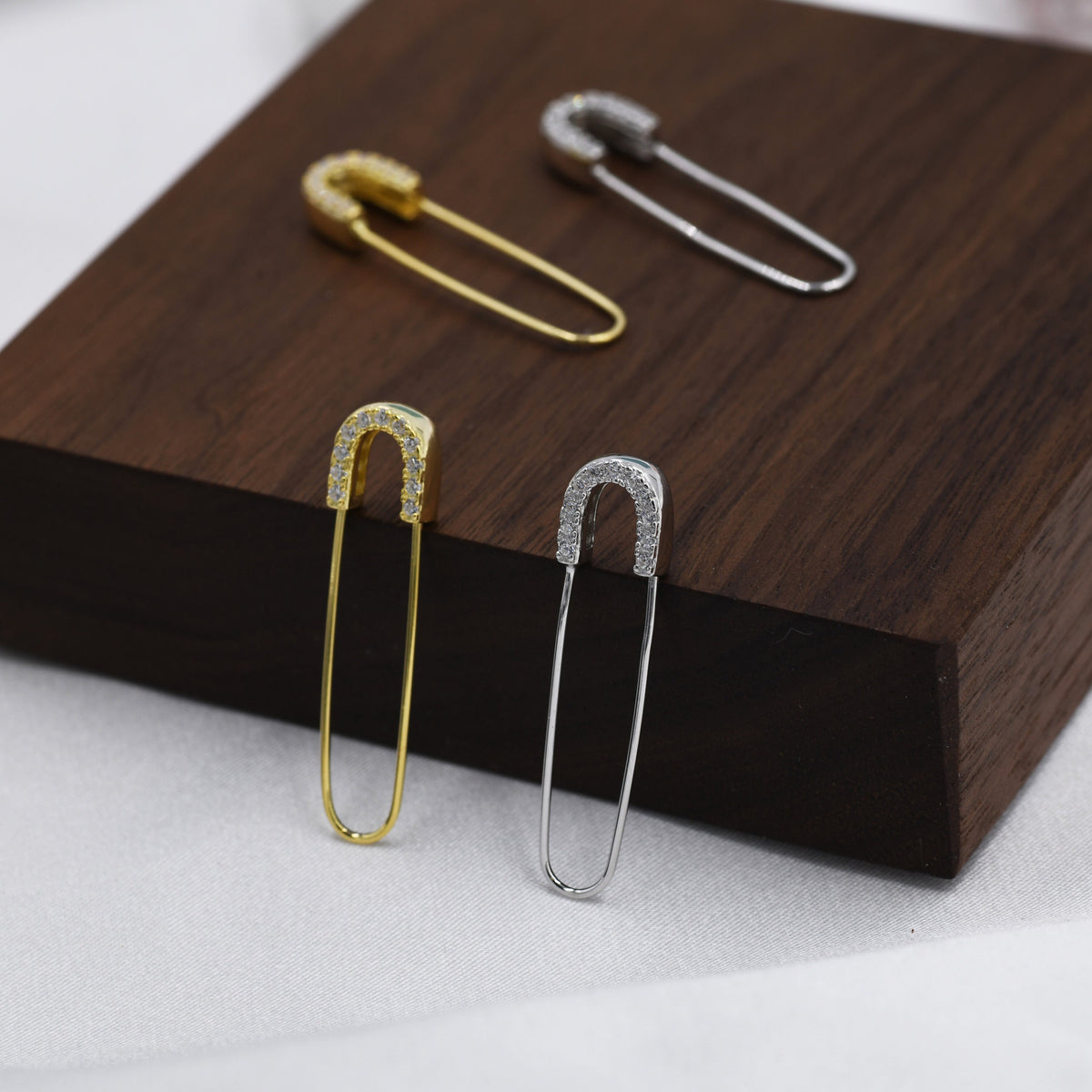 CZ Pave Safety Pin Hoop Earrings