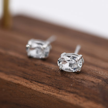 Genuine White Topaz Crystal Stud Earrings in Sterling Silver, Natural Topaz Quartz Stud Earrings,  April Birthstone