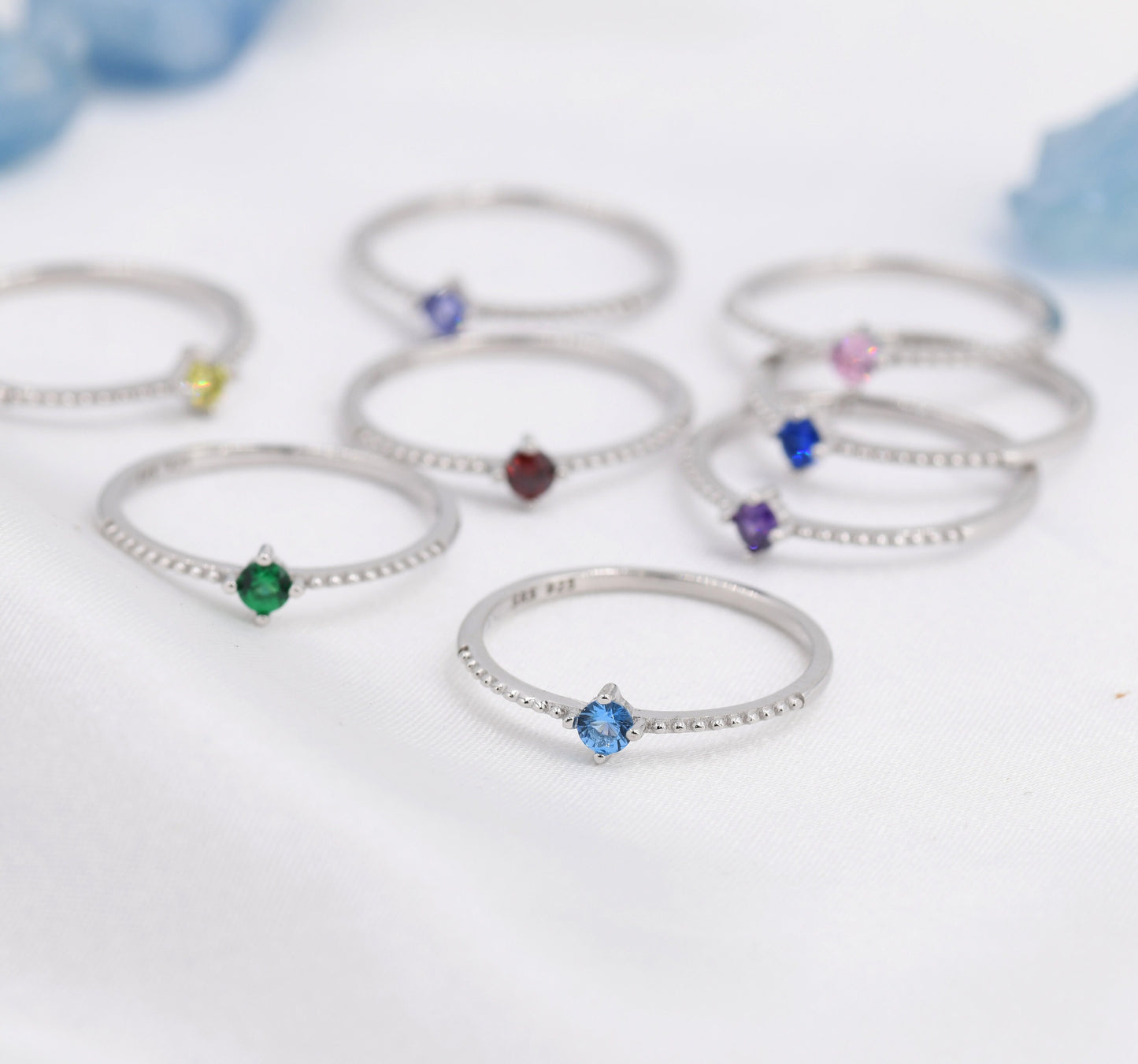 Birthstone CZ Ring in Sterling Silver, Silver or Gold, Delicate Stacking Ring, Nesting Band, Size US 6 - 8
