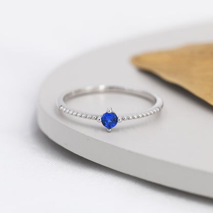Sapphire Blue CZ Ring in Sterling Silver, Silver or Gold, Delicate Stacking Ring, Blue CZ Skinny Band, Size US 6 - 8, September Birthstone