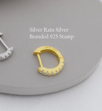 Rainbow CZ Huggie Hoops in Sterling Silver, Silver or Gold, Minimalist Hoop Earrings, 8mm Hoops, Gradient