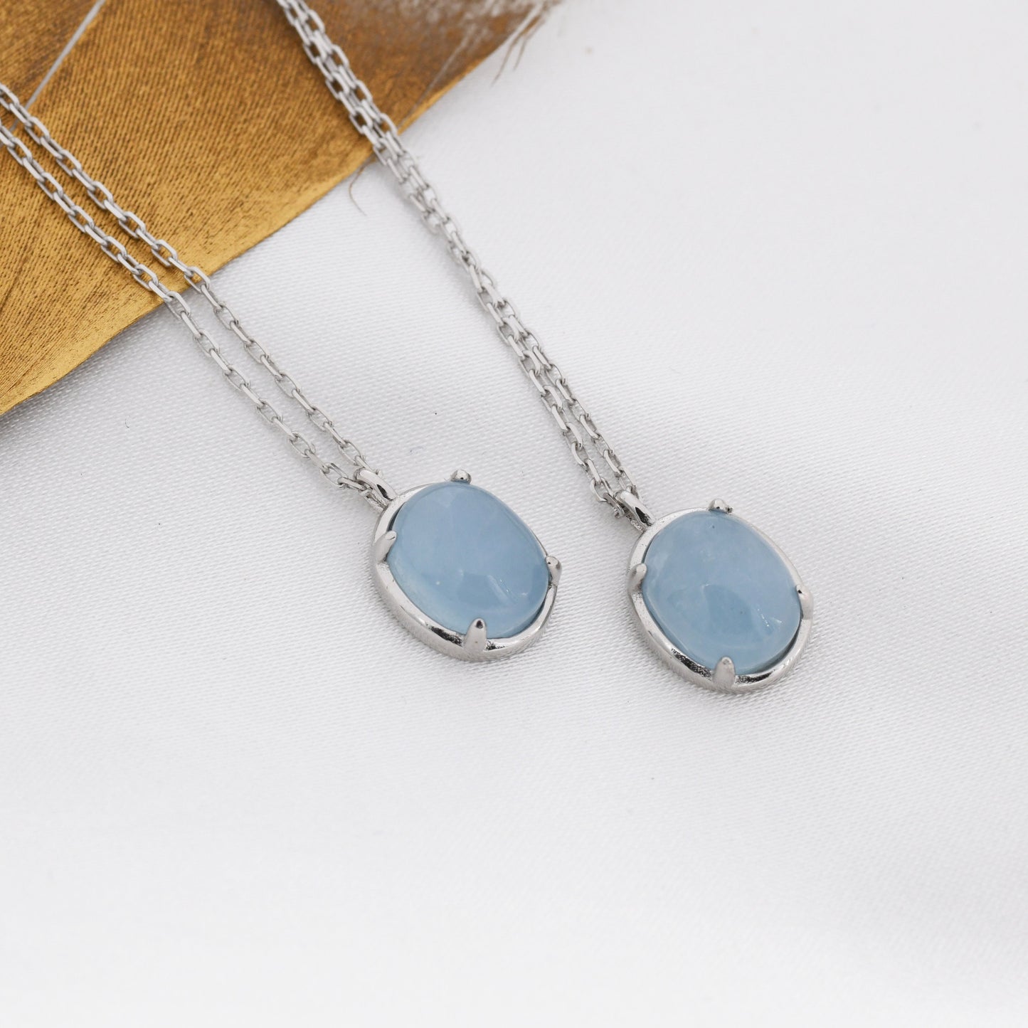 Genuine Aquamarine Crystal Oval Necklace in Sterling Silver, Oval Cabochon Natural Aquamarine Necklace, March Birthstone