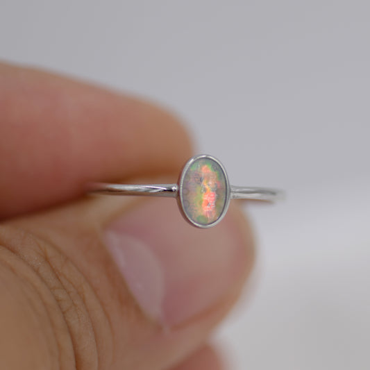 Oval Opal Ring in Sterling Silver, US 5 - 8,  Delicate Opal Stone Ring,