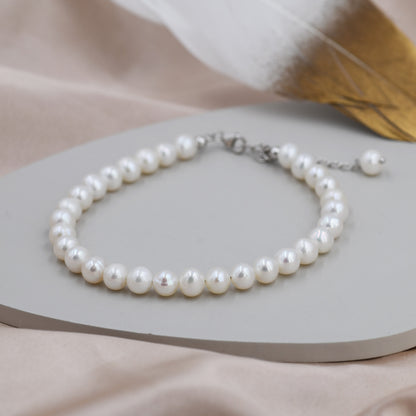 Sterling Silver Freshwater Baroque Pearl Bracelet, Silver or Gold, Genuine 6mm Fresh Water Pearls, Natural Pearl Bracelet, Ivory Pearls