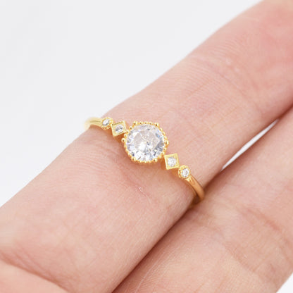 0.5 Carat CZ Ring in Sterling Silver, Silver or Gold, Diamond Ring, Vintage Inspired Design US 5 - 8