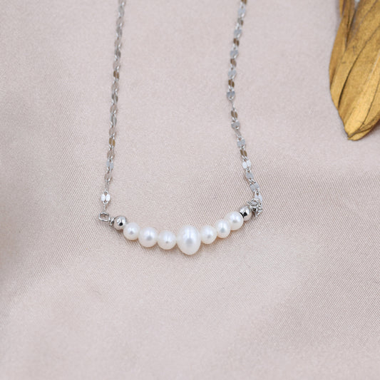 Genuine Pearl Bar Necklace in Sterling Silver, Silver or Gold , Genuine Freshwater Pearls, Pearl Necklace