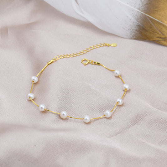 Sterling Silver Freshwater Pearl Bracelet, Silver or Gold, Genuine Fresh Water Pearls, Natural Pearl Bracelet, Ivory Pearls, Satellite Chain
