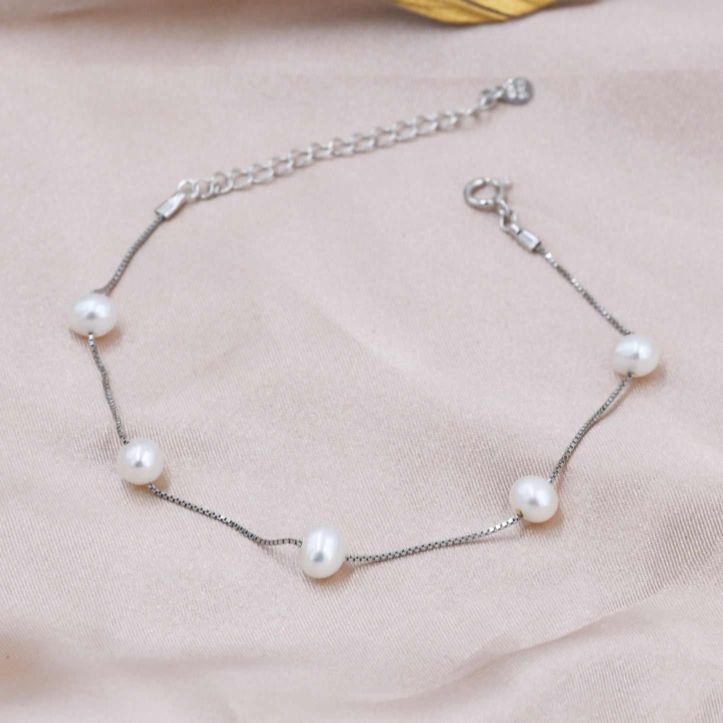 Sterling Silver Freshwater Pearl Bracelet, Silver or Gold, Genuine Fresh Water Pearls, Natural Pearl Bracelet, Ivory Pearls, Five Pearl