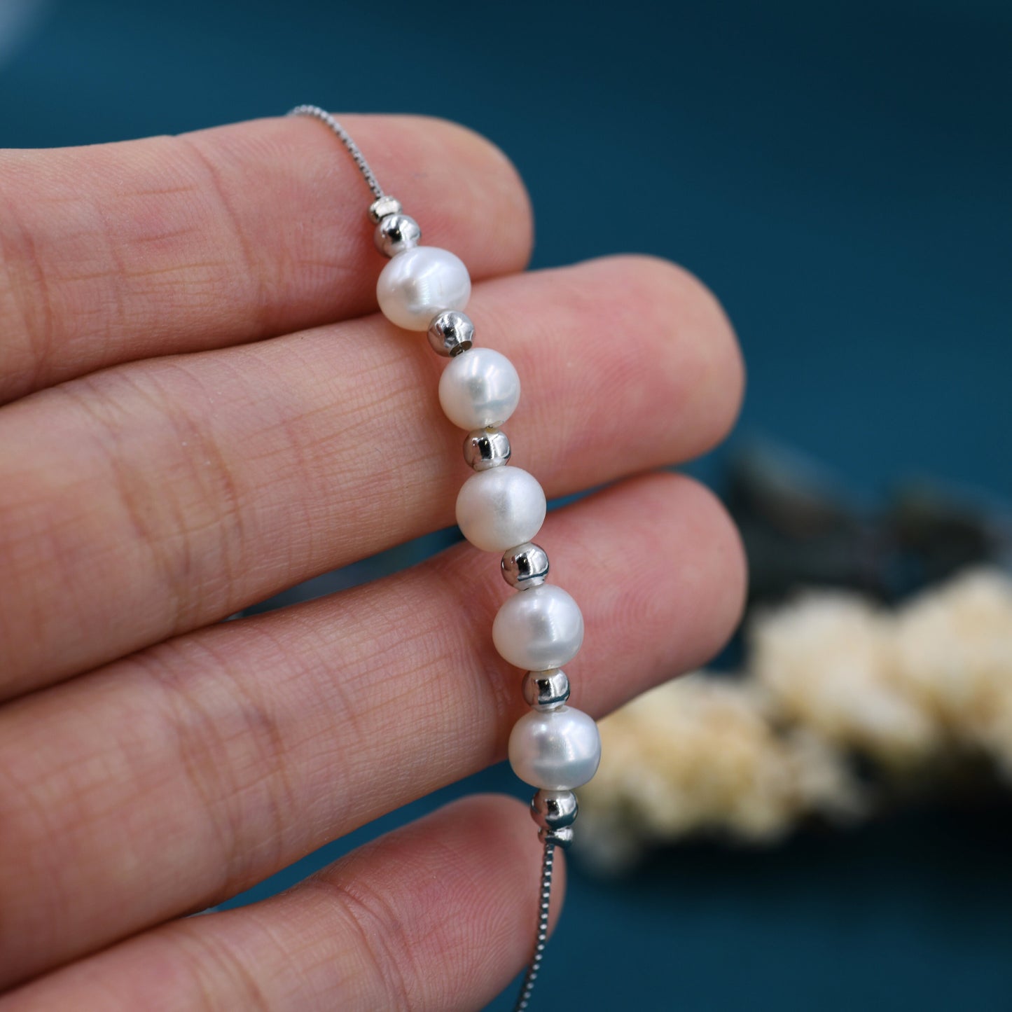 Sterling Silver Pearl and Silver Ball Beaded Bracelet, Silver or Gold, Real Freshwater Pearls, Natural Pearl Bracelet, Bridal Jewellery