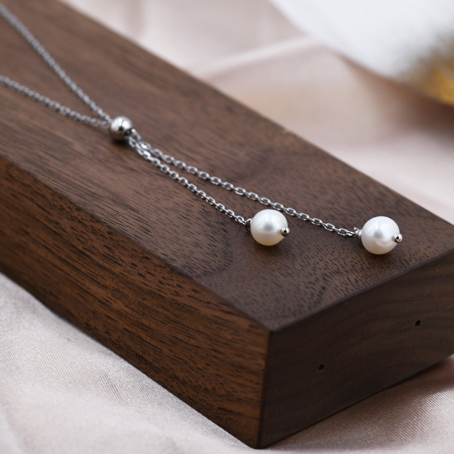 Genuine Pearl Lariat Necklace in Sterling Silver, Silver or Gold , Y Shape, Slider Necklace, Genuine Freshwater Pearls, Pearl Necklace