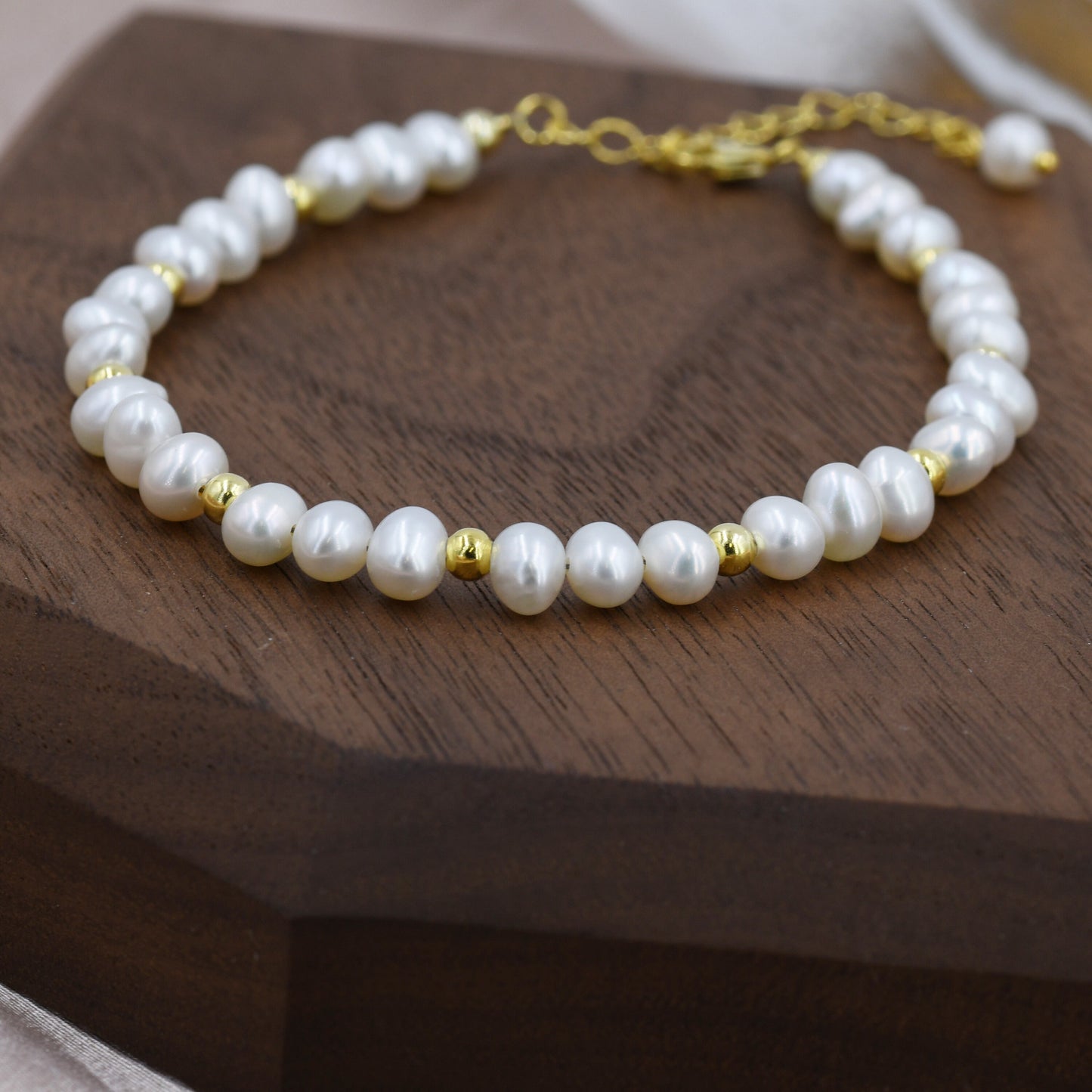 Sterling Silver Freshwater Pearl Beaded Bracelet, Silver or Gold, Genuine Fresh Water Pearls, Natural Pearl Bracelet, Ivory Pearls