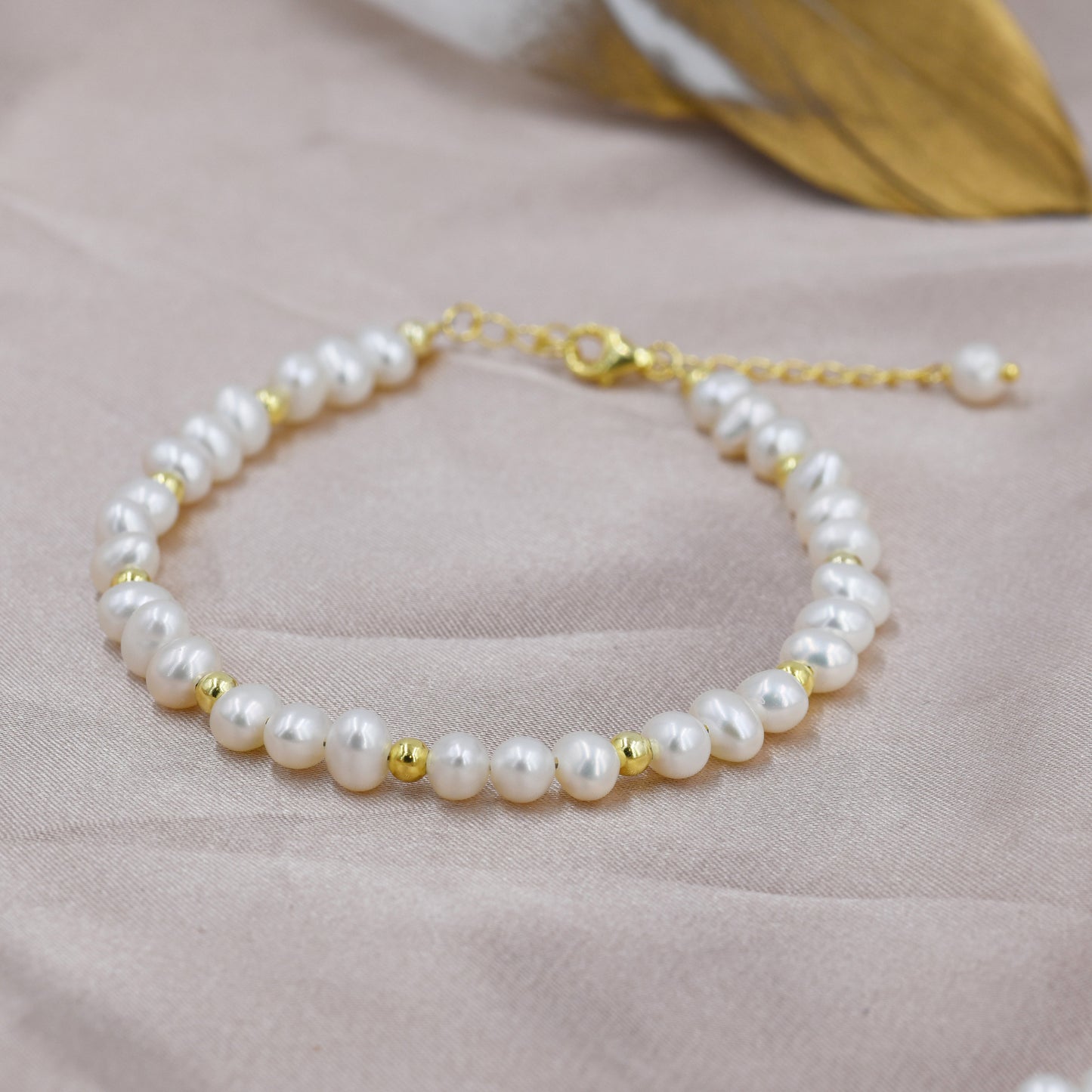 Sterling Silver Freshwater Pearl Beaded Bracelet, Silver or Gold, Genuine Fresh Water Pearls, Natural Pearl Bracelet, Ivory Pearls
