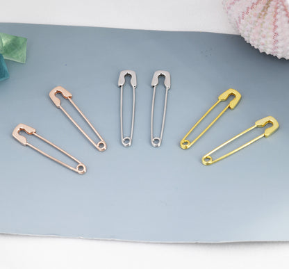 Safety Pin Pull Through Drop Earrings in Sterling Silver, Silver, Gold and Rose Gold, Fun Quirky Punk Rock Jewellery