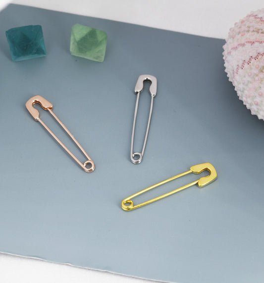 Safety Pin Pull Through Drop Earrings in Sterling Silver, Silver, Gold and Rose Gold, Fun Quirky Punk Rock Jewellery