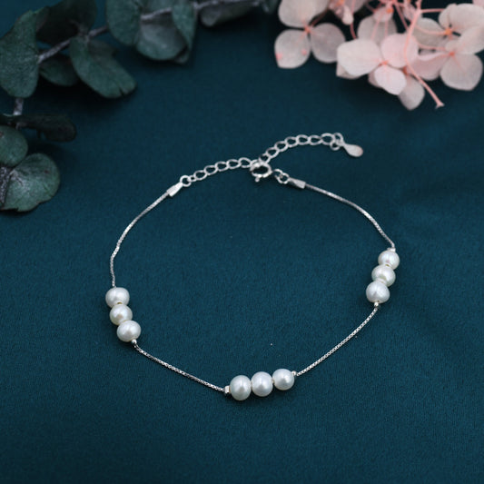 Sterling Silver Delicate Keshi Pearl Beaded Bracelet, Silver or Gold, Genuine Freshwater Pearls, Natural Pearl Bracelet, Ivory Pearls