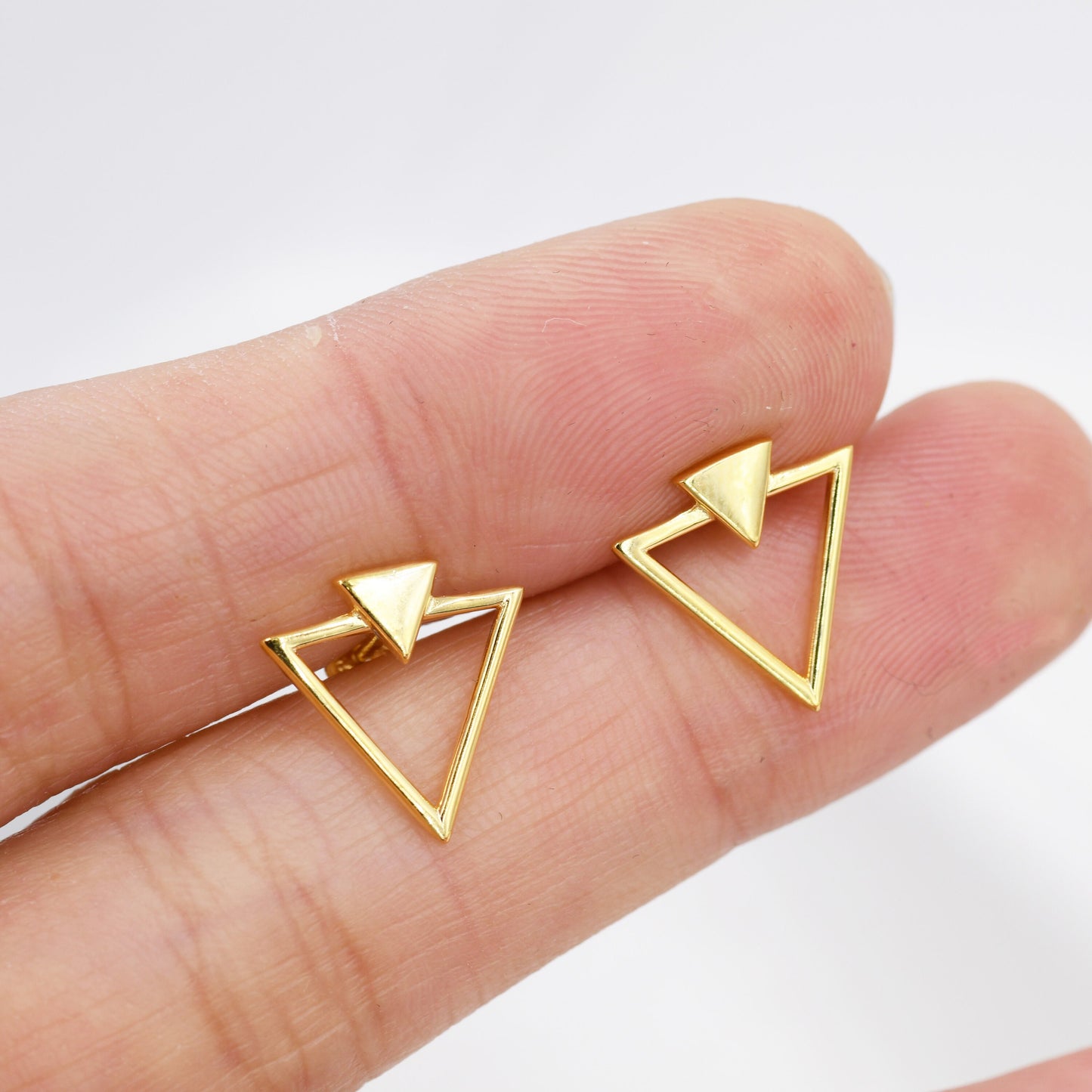 Sterling Silver Double Triangle Arrow Arrowhead Geometric Minimalist Stud Earrings, Silver, Gold or Rose Gold, Simple and Elegant Jewellery