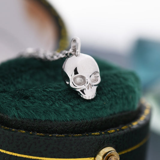 Tiny Skull Pendant Necklace in Sterling Silver, Extra Small Skull Pendant, Silver or Gold