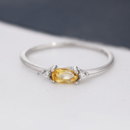 Natural Citrine Ring in Sterling Silver, Genuine Yellow Citrine Ring, Dainty Gemstone Ring, US 5-8, November Birthstone