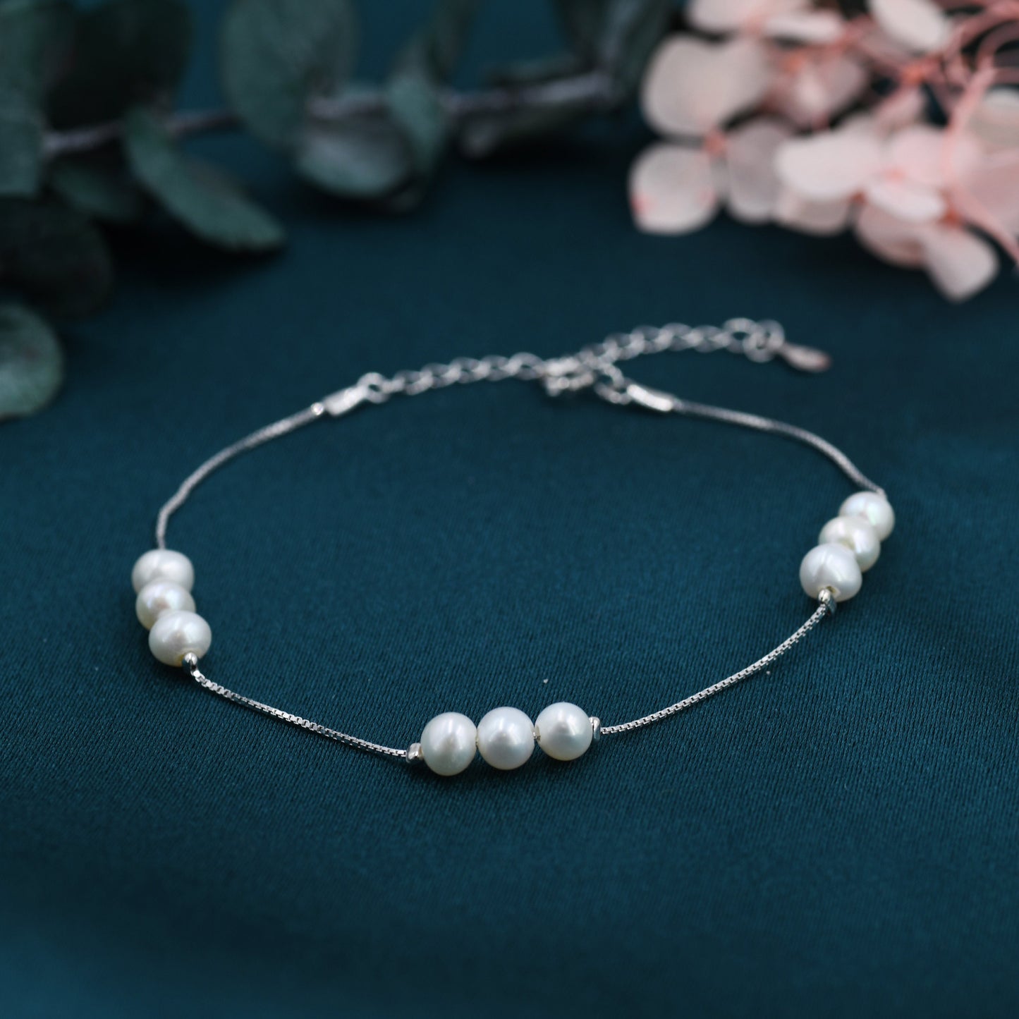 Sterling Silver Delicate Keshi Pearl Beaded Bracelet, Silver or Gold, Genuine Freshwater Pearls, Natural Pearl Bracelet, Ivory Pearls