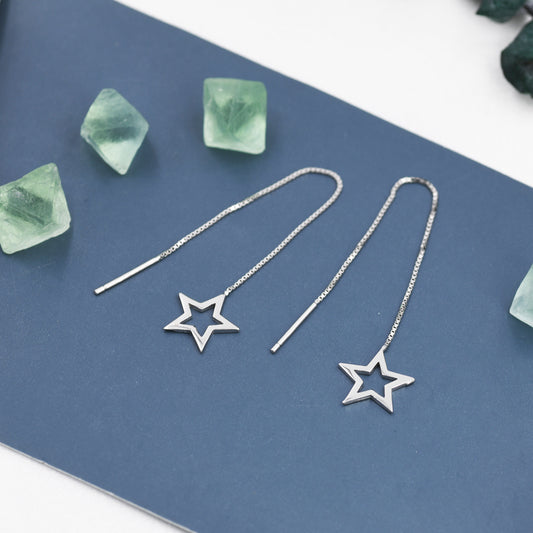 Open Star Threader Earrings in Sterling Silver, Star Ear Threaders, Star Dangle Earrings, Delicate Celestial Earrings