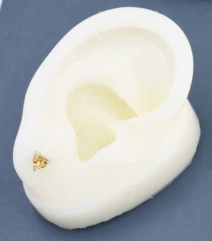 Genuine Citrine Crystal Heart Stud Earrings in Sterling Silver, 4mm Citrine Heart Stud Earrings, Tiny Heart Earrings
