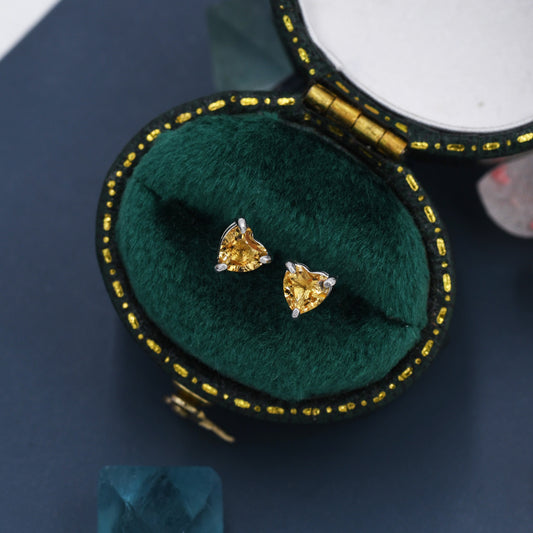 Genuine Citrine Crystal Heart Stud Earrings in Sterling Silver, 4mm Citrine Heart Stud Earrings, Tiny Heart Earrings