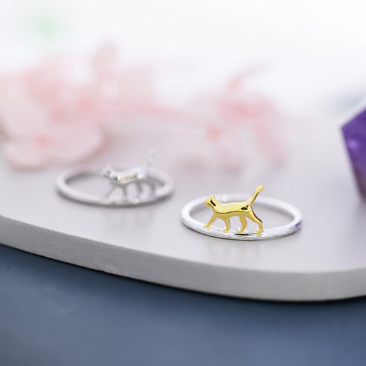 Cute Cat Ring in Sterling Silver, Cat Silhouette Ring, Two Finished Available, Kitty Cat Ring, Cat Lover Gift  US 5 - 8,