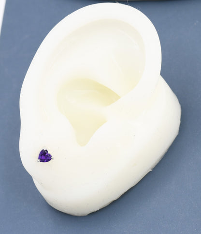 Genuine  Amethyst Heart Stud Earrings in Sterling Silver, Natural Amethyst Heart Stud Earrings, Tiny Heart Earrings