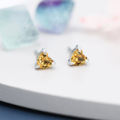 Genuine Citrine Crystal Heart Stud Earrings in Sterling Silver, 4mm Citrine Heart Stud Earrings, Tiny Heart Earrings