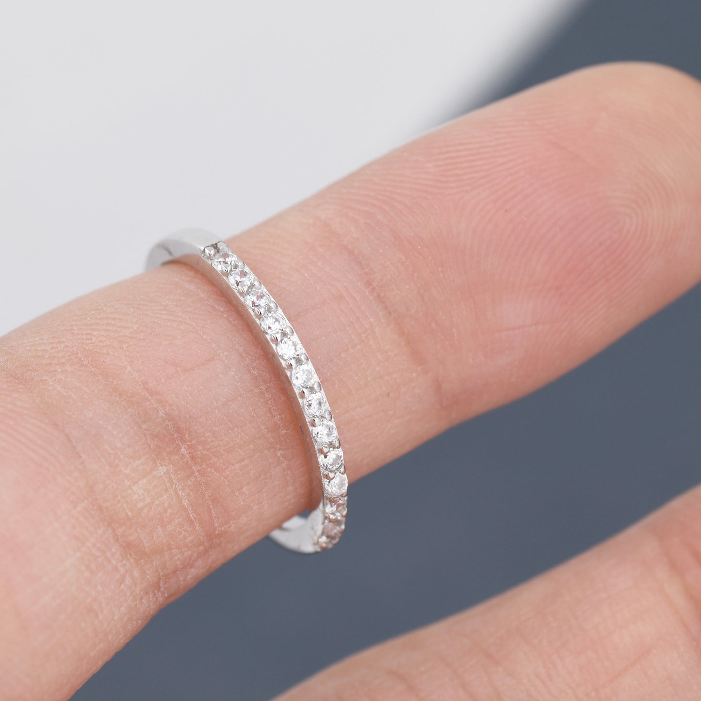 Half Eternity CZ Ring in Sterling Silver,  Silver or Gold, Sparkly CZ Skinny Ring, Minimalist Stacking Ring US 5 - 8