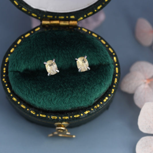 Genuine Citrine Crystal  Oval Stud Earrings in Sterling Silver, 3x5 mm Citrine Stud Earrings, Tiny Citrine Earrings, November Birthstone