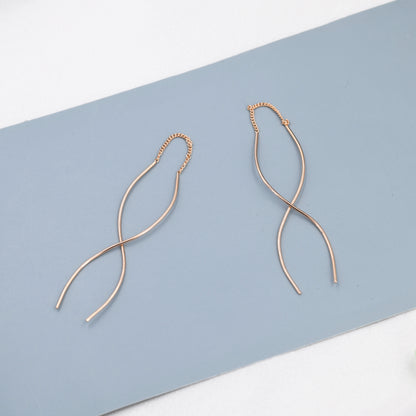 Sterling Silver Minimalist Wave Ear Wire Threader Earrings, Silver, Gold and Rose Gold, Spiral Threaders, Spiral Earrings