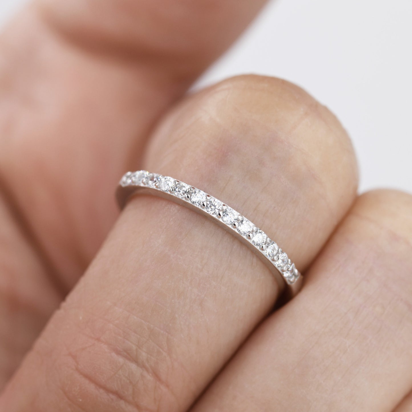 Half Eternity CZ Ring in Sterling Silver,  Silver or Gold, Sparkly CZ Skinny Ring, Minimalist Stacking Ring US 5 - 8