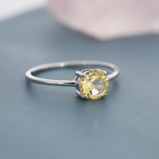 Genuine 1Ct Citrine Crystal Ring in Sterling Silver, Natural Brilliant Cut Citrine Stone Ring, Stacking Rings, US 5-8