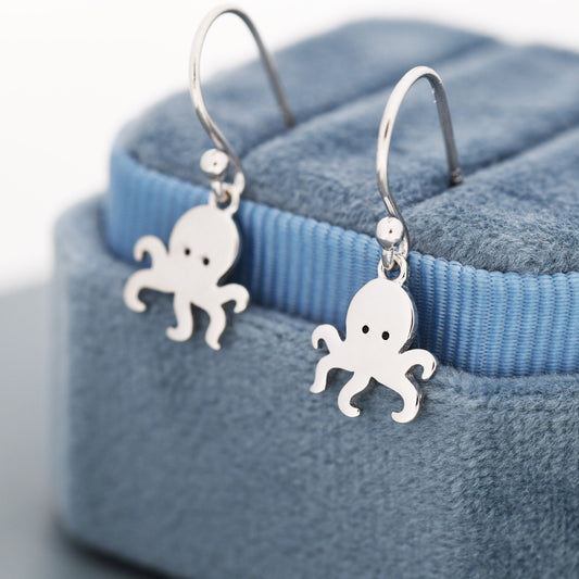 Octopus Drop Hook Earrings in Sterling Silver, Octopus Dangle Earrings, Fish Earrings, Ocean Nautical Earrings